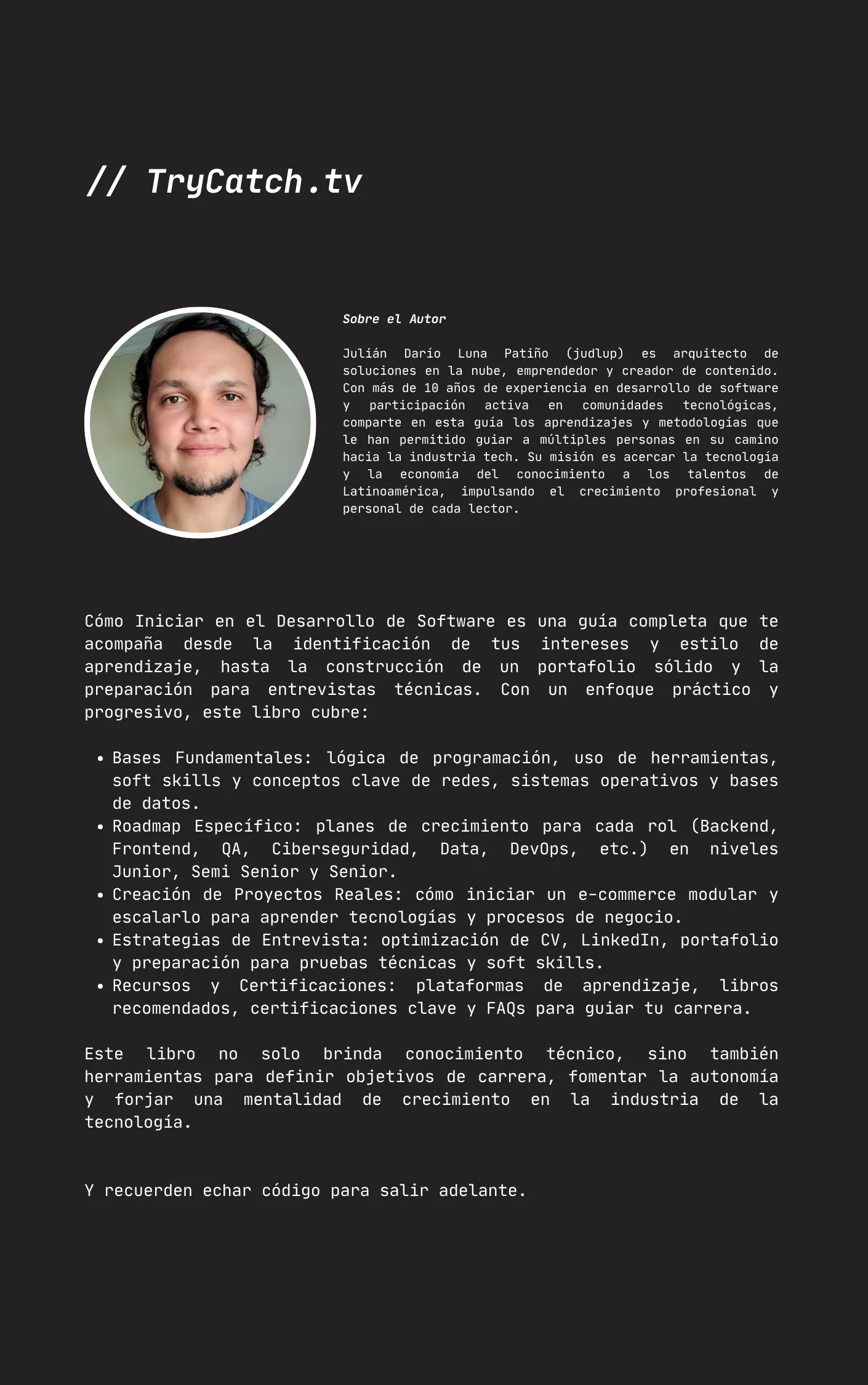 Contraportada del libro: Guía Completa - Cómo Iniciar en el Desarrollo de Software